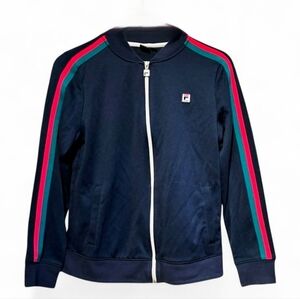 Fila Sport Navy Track Jacket Red Green Stripes Full Zip XS Good Condition